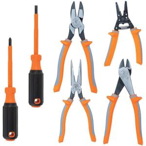 imageKlein Tools 9418R 1000V Insulated Tool Set Made in USA with Side Cutter DiagonalCutter LongNose Pliers 2 Screwdrivers and Wire Stripper 6Piece
