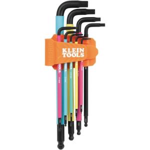 imageKlein Tools BLS18 Hex Key Wrench Set Color Coded SAE and Metric HeatTreated LStyle Long Arm and Ball End 116Inch to 38Inch and 15 mm to 10 mm 18PieceMetric