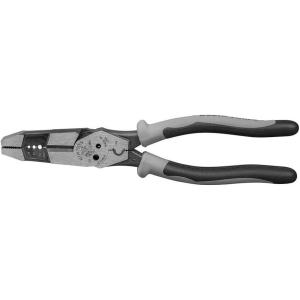 imageKlein Tools J2159CRTP Side Cutting Pliers Made in USA 9Inch Journeyman High Leverage Hybrid Pliers with Crimper Fish Tape Puller and Wire Stripper8Inch