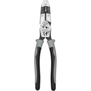 imageKlein Tools J2159CRTP Side Cutting Pliers Made in USA 9Inch Journeyman High Leverage Hybrid Pliers with Crimper Fish Tape Puller and Wire Stripper9Inch with Tape Puller