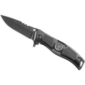 imageKlein Tools Pocket Knife Stainless Steel Hawkbill Blade for Cable Skinning and Line Work Bar Lock Orange Handle with Lanyard HoleBlack