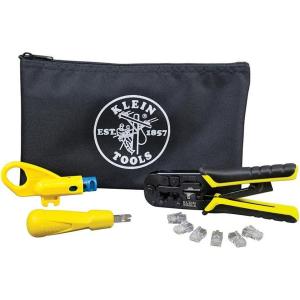 imageKlein Tools VDV026212 Coax Installation Kit with Crimp Tool Cable Cutter Stripper and F connectors with Storage Bag