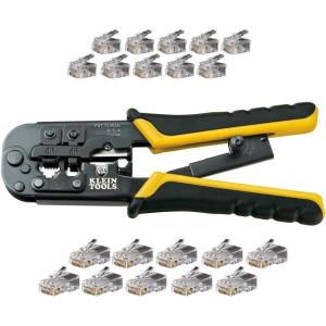 imageKlein Tools VDV226817 Modular Installation Kit Ratcheting CrimperStripper RJ11RJ45 Plugs CAT5e Connector for VoiceDataVideo