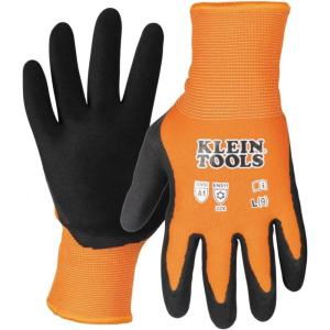 imageKlein Tools Winter Work Gloves Knit Dipped ANSI A1 Cut Resistant Gloves Sandy Latex Coated FleeceLined Touchscreen Capable