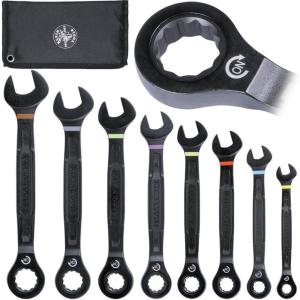 imageKlein Tools 69408G Ratcheting Combination Wrench Set SAE 8Piece 516 to 34Inch Steel Alloy Foam Pouch 90ToothMetric