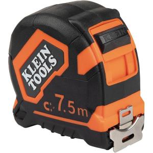 imageKlein Tools 9375 Tape Measure HeavyDuty Measuring Tape with 75 m Metric DoubleHook DoubleSided Nylon Reinforced Blade Metal Belt Clip