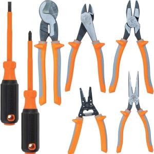 imageKlein Tools 9421R 1000V Insulated Plier Tool Set with 3 Pairs of Pliers Cable Cutter Wire Stripper and 2 Screwdrivers 7Piece