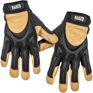 imageKlein Tools 60188 Work Gloves Professional Grade Leather Gloves with Knuckle and Finger Protection Thumb Reinforcement Mesh Back LargeLarge