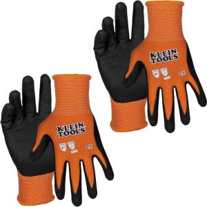 imageKlein Tools 60579 Work Gloves Knit Dipped Cut Resistant ANSI A1 Nitrile Coated Gloves NylonSpandex Touchscreen Capable Small 2PairLarge