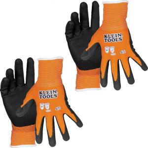 imageKlein Tools 60579 Work Gloves Knit Dipped Cut Resistant ANSI A1 Nitrile Coated Gloves NylonSpandex Touchscreen Capable Small 2PairSmall