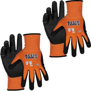 imageKlein Tools 60579 Work Gloves Knit Dipped Cut Resistant ANSI A1 Nitrile Coated Gloves NylonSpandex Touchscreen Capable Small 2PairXLarge