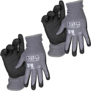imageKlein Tools 60588 Work Gloves Knit Dipped Cut Resistant ANSI A4 Nitrile Coated Gloves HPPE Fabric Touchscreen Capable Medium 2PairMedium