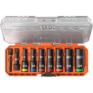 imageKlein Tools 65109IMPCT KNECT DeepWell 38Inch Drive Impact Socket Set SAE 9Piece Tool Set with Impact Driver Adapter MultiPurpose Wrench Adapter ColorCoded MODbox Socket Organizer