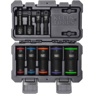 imageKlein Tools 66055 2in1 Flip Socket Set ColorCoded 12Point Includes 4 Adapters 38Inch and 12Inch Drive