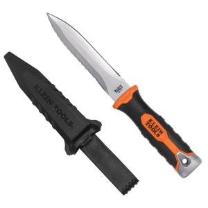 imageKlein Tools DK16 DoubleEdged Duct Knife Serrated Stainless Steel Blade Designed for Duct Board and Insulation Fixed Blade Knife with Sheath 512Inch