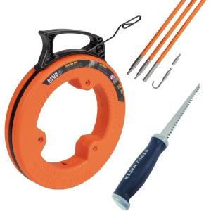 imageKlein Tools 80058 Fish Tape Wire Pulling Kit with 50Foot Steel Fish Tape 500Foot Pull Line and Wire Pulling Lubricant 3PieceFish Tape Kit