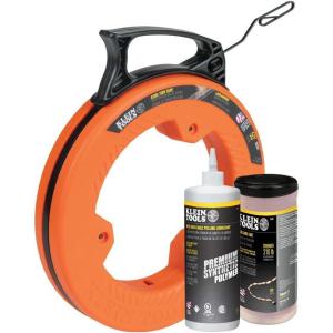 imageKlein Tools 80058 Fish Tape Wire Pulling Kit with 50Foot Steel Fish Tape 500Foot Pull Line and Wire Pulling Lubricant 3PieceWie Pulling Kit