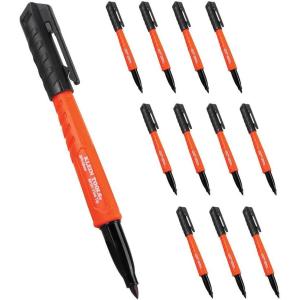 imageKlein Tools 861014 Skribes Fine Tip Permanent Markers Black Hard Hat Clip MultiSurface Jobsite Marker for Wet Dry and Oily Surfaces 4Pack12Pack Black