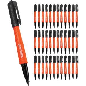 imageKlein Tools 861014 Skribes Fine Tip Permanent Markers Black Hard Hat Clip MultiSurface Jobsite Marker for Wet Dry and Oily Surfaces 4Pack36Pack Black