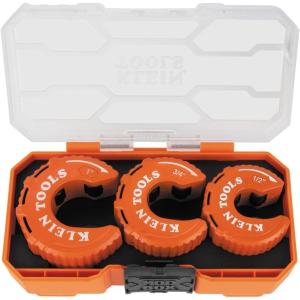 imageKlein Tools 50048 CStyle Copper Tubing Pipe Cutter Tool Set with 12 34 and 1Inch Cutters MODbox Case UltraCompact for Tight Spaces 3Piece3Piece