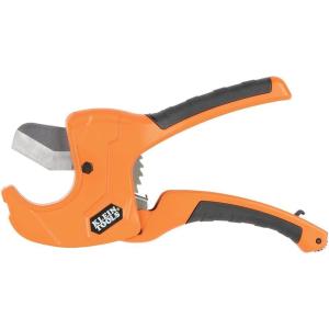 imageKlein Tools 50063 Ratcheting PVC Pipe Cutter Cuts 114Inch ID PVC CPVC PEX Pipes OneHanded Operation Replaceable Blades
